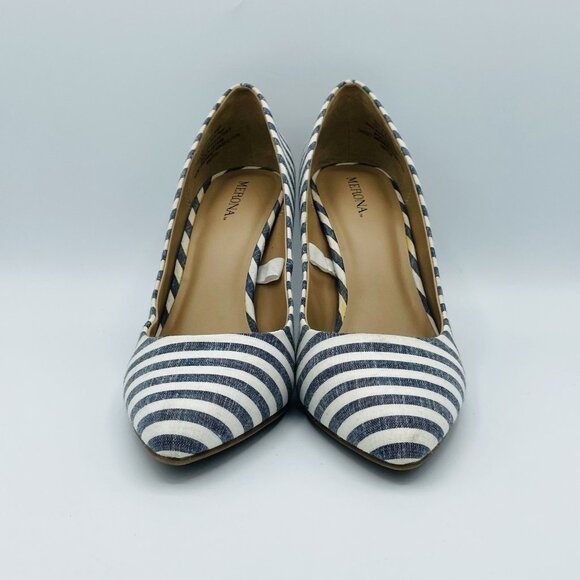Merona Shoe Womens Size 7 Blue Striped Heels Stiletto Pointy Toe Slip On Comfort - Picture 4 of 11